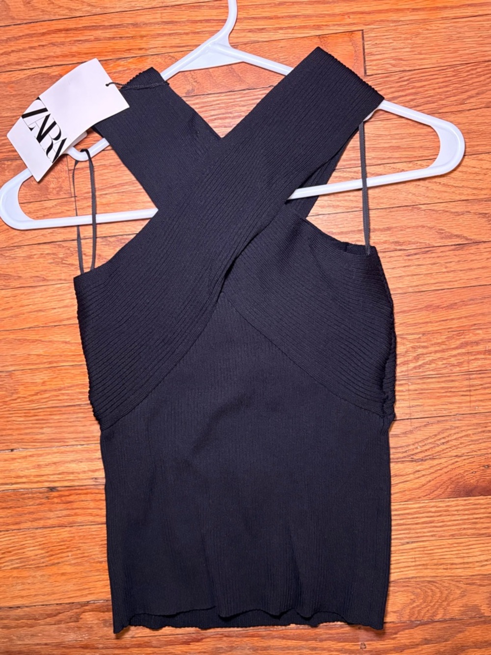 Zara Black Ribbed Crossneck Tank Top